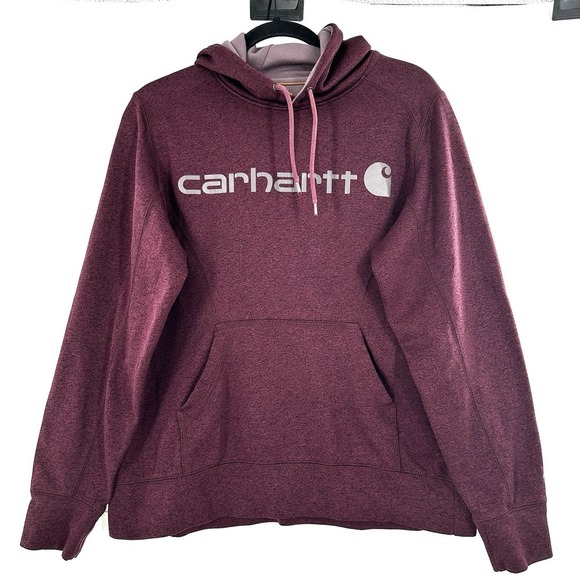 Carhartt Other - Carhartt Force Sweatshirt Youth 12/14 Large Maroon Hoodie Spell Out Logo Relaxed